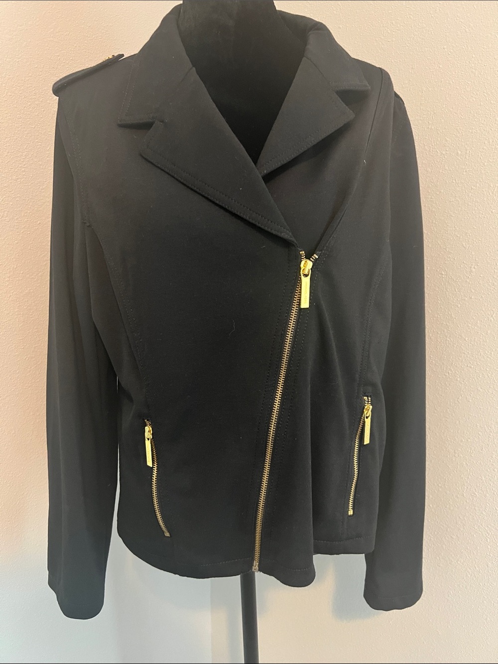 MICHAEL Michael Kors Black Bomber Jacket with Gold Hardware